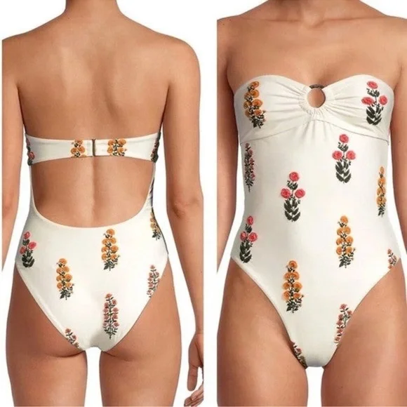 NWT Agua Bendita Toronja Dahlia One Piece Embroidered Beaded Swimsuit - M - Picture 2 of 7